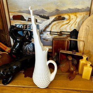 Vintage Fenton White Milk Glass Hobnail Swung Vase Pitcher – 18.5" Tall